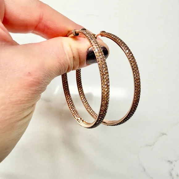 Nickho Rey Slim Tire 14K-Rose-Gold Vermeil & Crystal Hoop Earrings - Picture 2 of 6